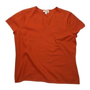 Talbots Knit Top Womens XL Orange Short Sleeve Split Neck Stretch Cotton Blend